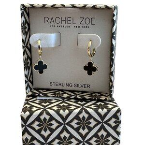 NEW Rachel Zoe Sterling Silver Black + Gold Clover Dangle Earrings